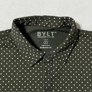 BYLT Polo Shirt Mens Small Green Geometric Dots Lux Cotton Blend